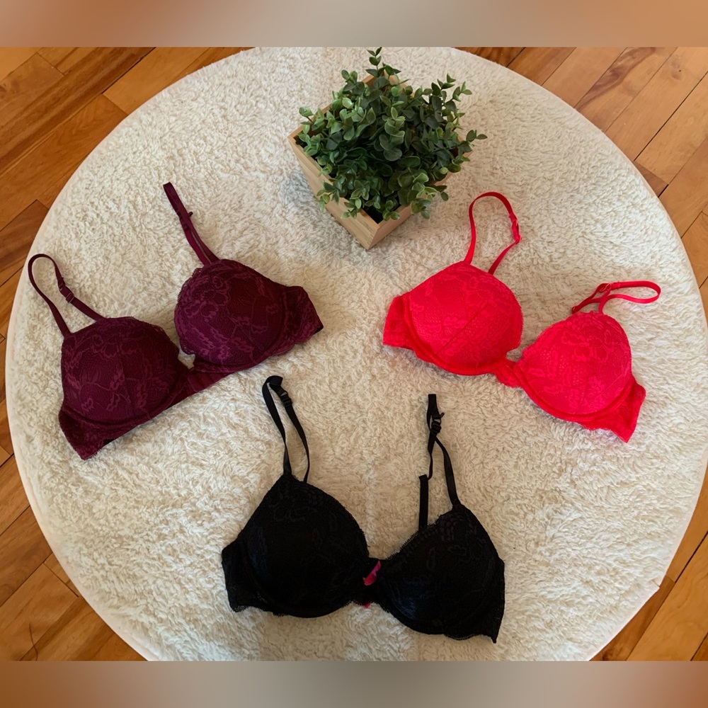 La SENZA Lace Bra Trio - Red, Black, Burgundy